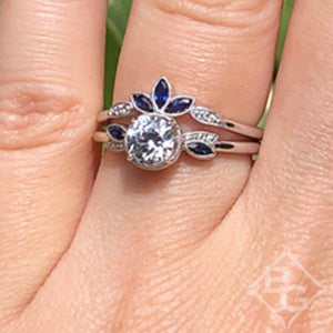 Kirk Kara Rose Cut White Diamond & Blue Sapphire Leaf Engagement Ring