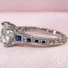 Load image into Gallery viewer, Kirk Kara &quot;Stella&quot; Blue Sapphire Large Center Channel Set Diamond Engagement Ring
