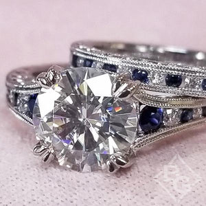 Kirk Kara "Stella" Blue Sapphire Large Center Channel Set Diamond Engagement Ring