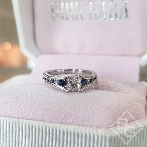 Princess Diamond & Pear Blue Sapphire Engagement Ring 14k White Gold 1.79ct  - AZ9474