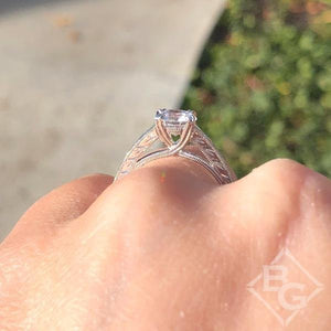 Kirk Kara White Gold "Stella" Graduating Diamond Engagement Ring on model side view