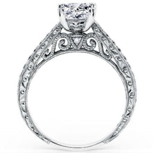 Load image into Gallery viewer, Kirk Kara White Gold Stella Round Cut Diamond Engraved Engagement Ring Side View

