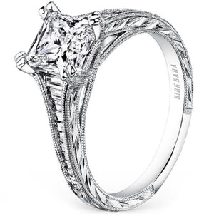 Kirk Kara White Gold "Stella" Tapered Channel Set Diamond Engagement Ring Angled Side View 