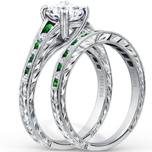 Load image into Gallery viewer, Kirk Kara &quot;Stella&quot; Tapered Green Tsavorite &amp; Diamond Engagement Ring
