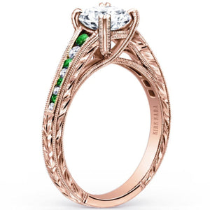 Kirk Kara "Stella" Tapered Green Tsavorite & Diamond Engagement Ring