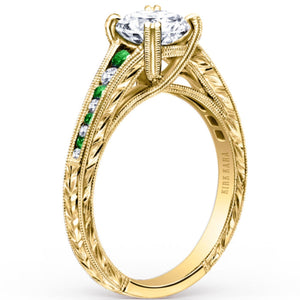 Kirk Kara "Stella" Tapered Green Tsavorite & Diamond Engagement Ring