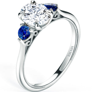 Kirk Kara "Stella" Three Stone Blue Sapphire Engagement Ring