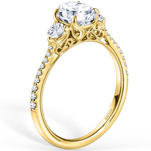 Kirk Kara "Stella" Three Stone Round Side Stone Diamond Engagement Ring