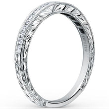 Load image into Gallery viewer, Kirk Kara White Gold Stella Wheat Engraved Diamond Wedding Band  Angled Side View

