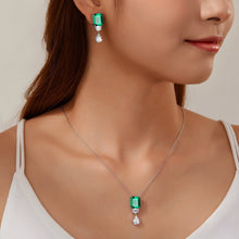 Load image into Gallery viewer, Lafonn Emerald Cut Simulated Emerald and Lassaire Diamond Drop Earrings
