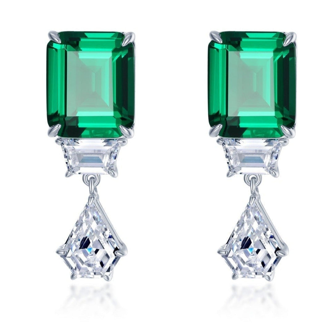 Lafonn Emerald Cut Simulated Emerald and Lassaire Diamond Drop Earrings