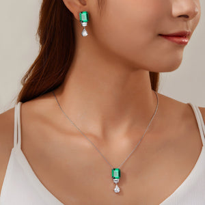 Lafonn Emerald Cut Simulated Emerald and Lassaire Diamond Drop Pendant