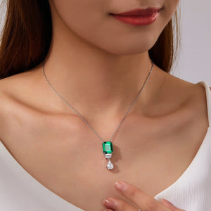 Lafonn Emerald Cut Simulated Emerald and Lassaire Diamond Drop Pendant