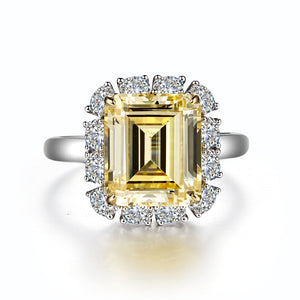 Lafonn Emerald Cut Simulated Yellow Diamond Halo Ring
