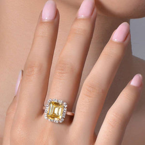 Lafonn Emerald Cut Simulated Yellow Diamond Halo Ring