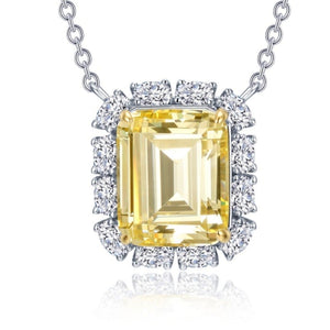 Lafonn Fancy Yellow Simulated Diamond Emerald-Cut Halo Necklace