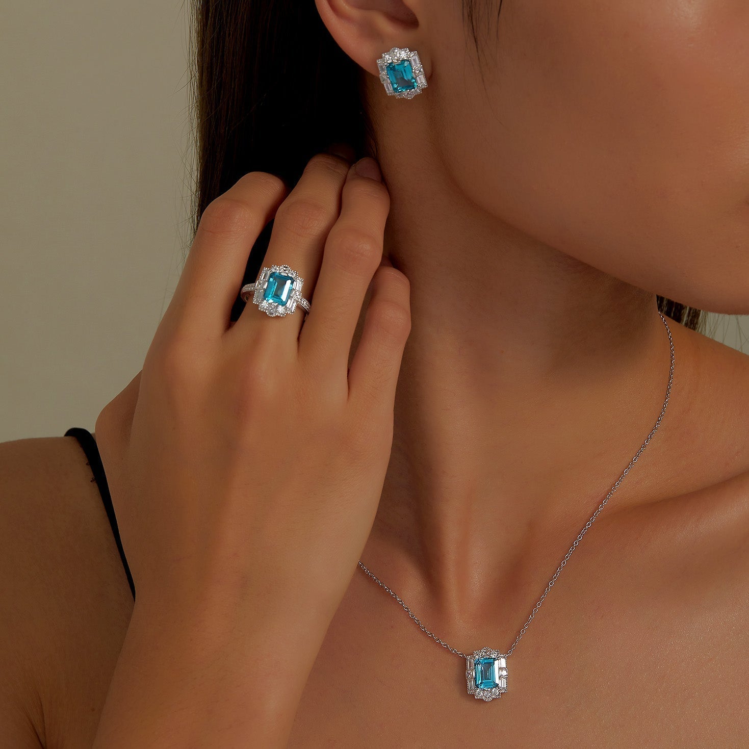 East-West Oval Teal Montana Sapphire Necklace with Diamond Halo | Angara