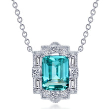 Load image into Gallery viewer, Lafonn Lab-Grown Emerald Cut Teal Sapphire Halo Necklace
