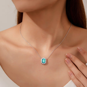 Lafonn Lab-Grown Emerald Cut Teal Sapphire Halo Necklace