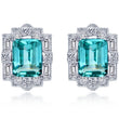 Load image into Gallery viewer, Lafonn Lab-Grown Emerald Cut Teal Sapphire Halo Stud Earrings
