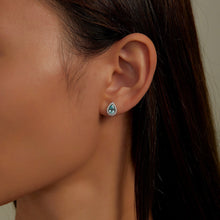 Load image into Gallery viewer, Lafonn Lab-Grown Pear Cut Teal Sapphire Halo Stud Earrings
