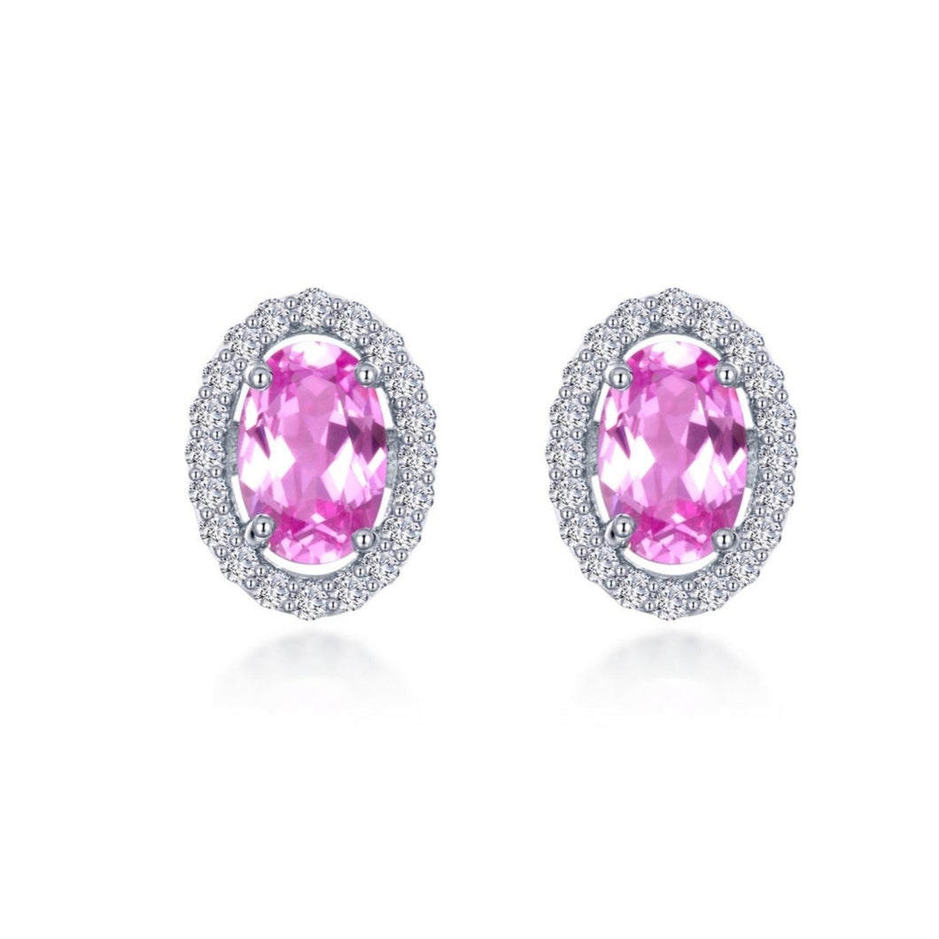 Lafonn Lab-Grown Pink Sapphire & Simulated Diamond Halo Stud Earrings