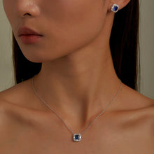 Load image into Gallery viewer, Lafonn Lab-Grown Princess Cut Sapphire Halo Stud Earrings
