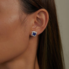 Load image into Gallery viewer, Lafonn Lab-Grown Princess Cut Sapphire Halo Stud Earrings
