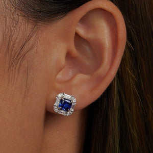 Lafonn Lab-Grown Princess Cut Sapphire Halo Stud Earrings