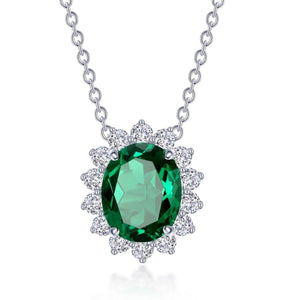 Lafonn Oval Cut Simulated Emerald & Diamond Halo Pendant