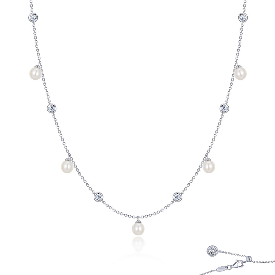 Lafonn Simulated Bezel Set Diamond Freshwater Cultured Pearl Necklace