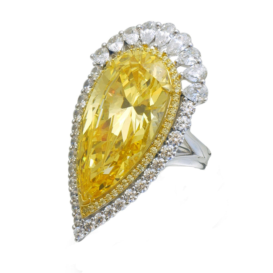 Lafonn Simulated Canary Yellow Pear Cut Diamond Ring