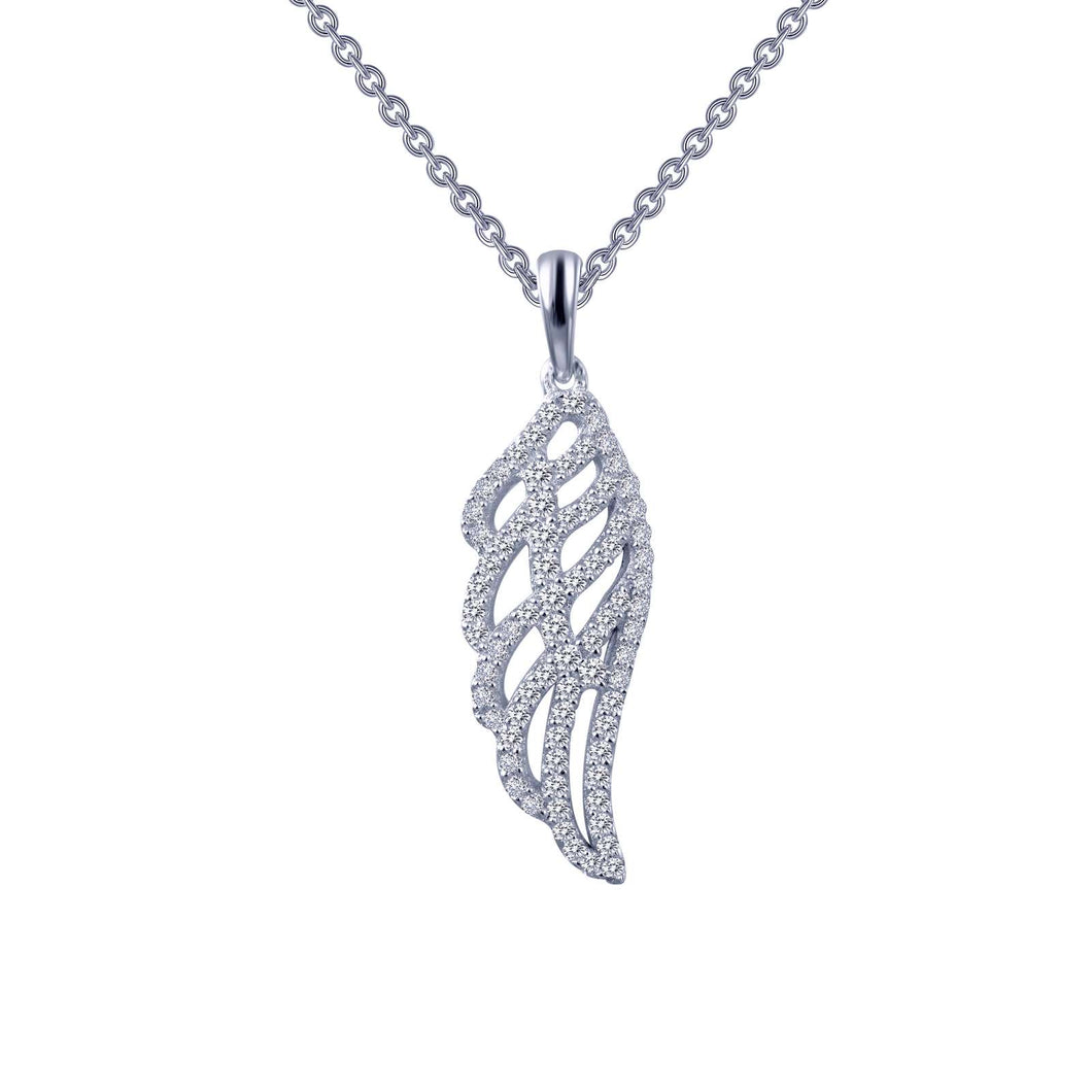 LOT:11 | A pair of 18ct gold diamond 'Wings Classic' pendants, with chain,  by Garrard.