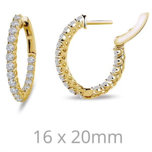 Lafonn Simulated Diamond Yellow Gold Plated Oval Shaped Hoop Earrings