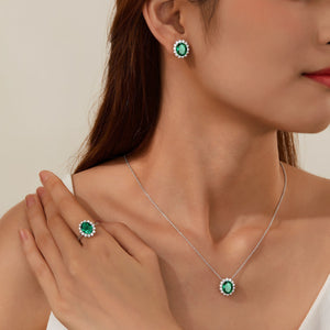 Lafonn Simulated Oval Cut Emerald & Diamond Halo Earrings