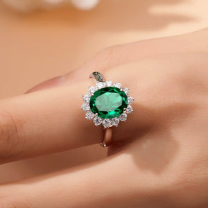 Lafonn Simulated Oval Cut Emerald & Diamond Halo Ring