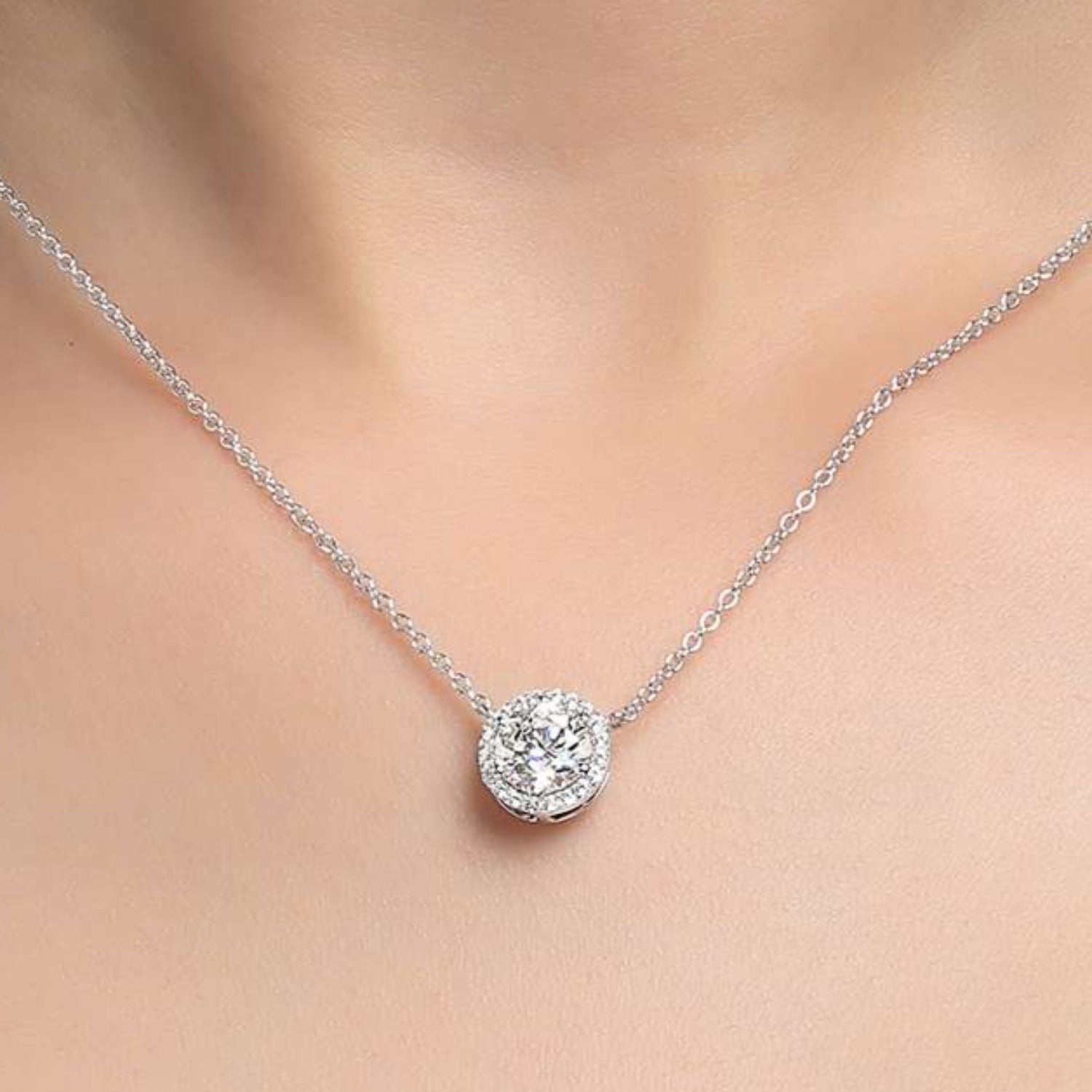 18K White Gold Double Halo Cushion Diamond Necklace