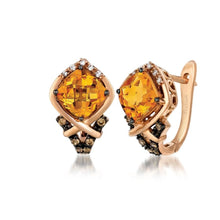 Load image into Gallery viewer, Le Vian Chocolatier Cinnamon Citrine Earrings Featuring a Cushion Cut 2 .50 Carat Cinnamon Citrine, 1/8 Carats Round Cut Chocolate Diamonds and 1/20 Carats Round Cut Vanilla Diamonds Set in 14K Strawberry Gold. Tag TPXH 217CT.
