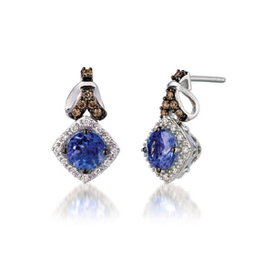 Le Vian Blueberry Tanzanite Chocolate & Vanilla Diamond Halo Earrings in 14K Vanilla Gold