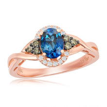 Load image into Gallery viewer, Le Vian Oval Cut Deep Sea Blue Topaz Chocolate &amp; Vanilla Diamond Halo Ring Set in 14K Strawberry Gold®
