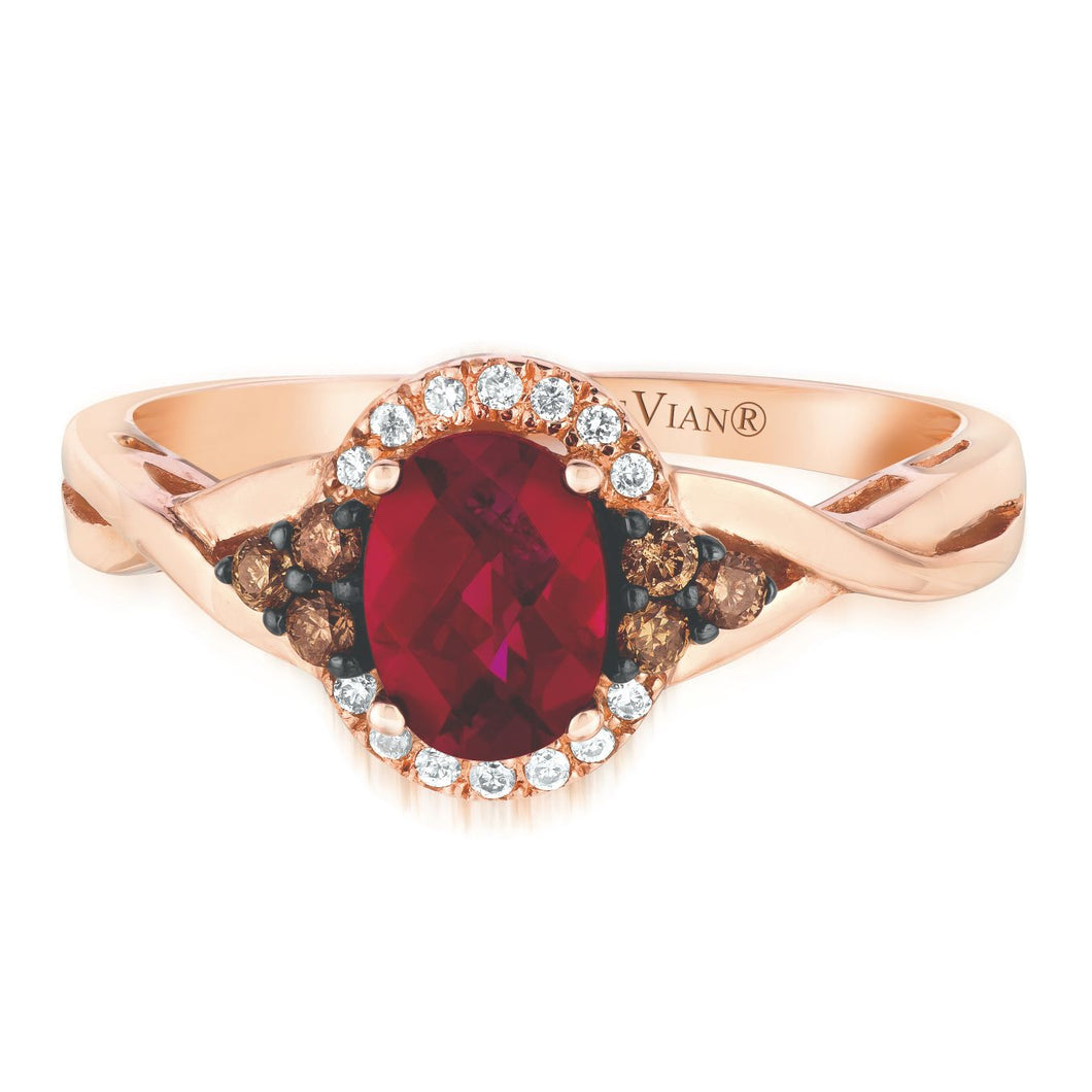 Le Vian Raspberry Rhodolite Chocolate & Vanilla Halo Diamond Ring