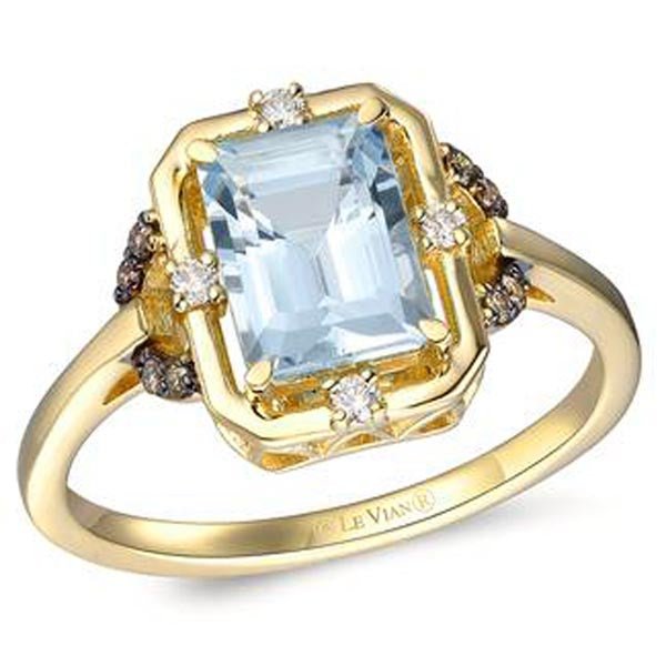 Le Vian Emerald Cut Sea Blue Aquamarine & Chocolate Diamond Halo Ring
