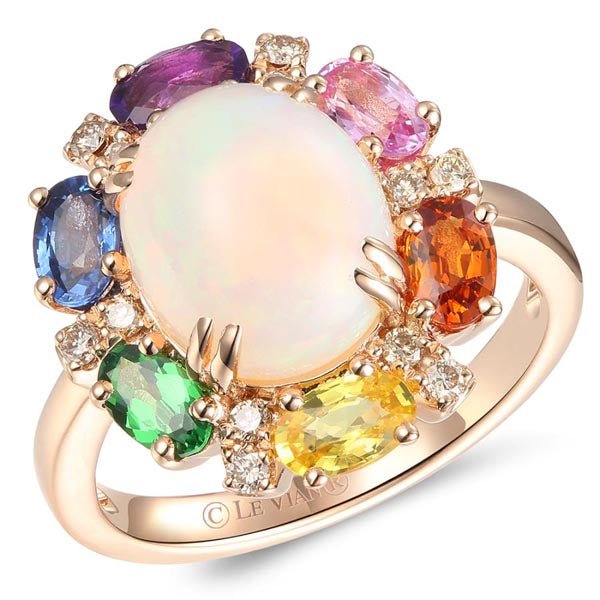 Le Vian Neopolitan Opal Oval Rainbow Sapphire Halo Diamond Ring