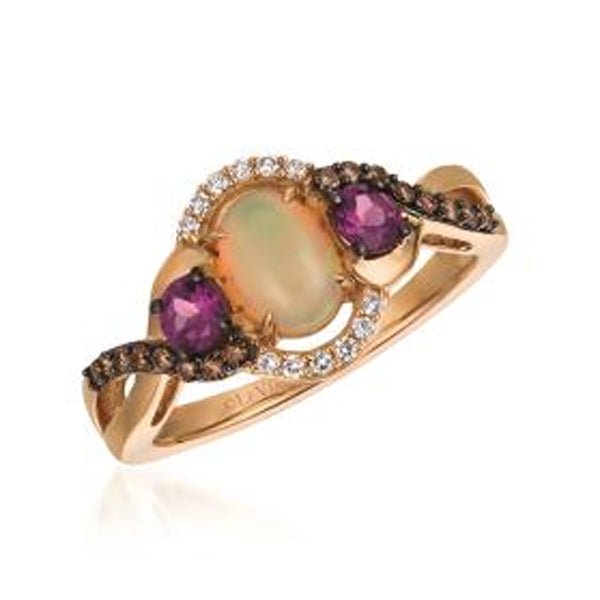 Le Vian Neopolitan Opal, Raspberry Rhodolite & Chocolate Diamond Halo Ring