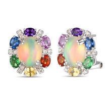 Load image into Gallery viewer, Le Vian Neopolitan Oval Opal Rainbow Sapphire Halo Diamond Earrings
