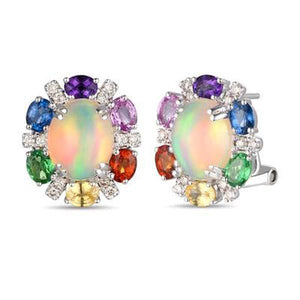 Le Vian Neopolitan Oval Opal Rainbow Sapphire Halo Diamond Earrings