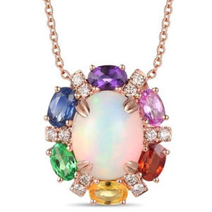 Le Vian Neopolitan Oval Opal Rainbow Sapphire Halo Diamond Pendant