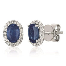 Load image into Gallery viewer, Le Vian Oval Cut Blueberry Sapphire &amp; Vanilla Diamond Halo Earrings
