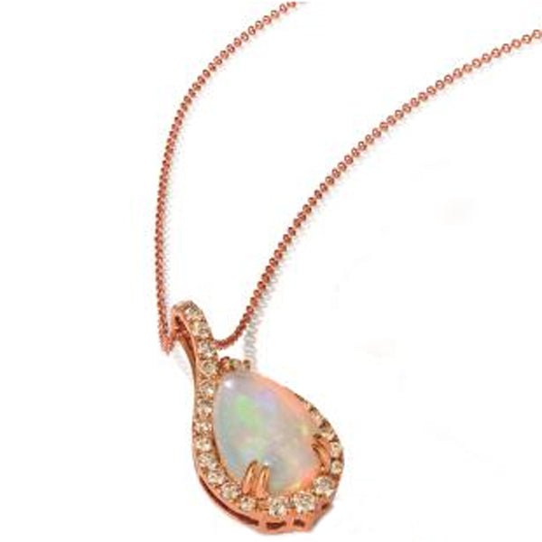 Le Vian Pear Shaped Neopolitan Opal with Nude Diamond Halo Pendant