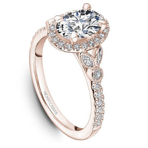 Noam Carver 14K Rose Gold Oval Shaped Diamond Halo Engagement Ring with Millgrain Detailing